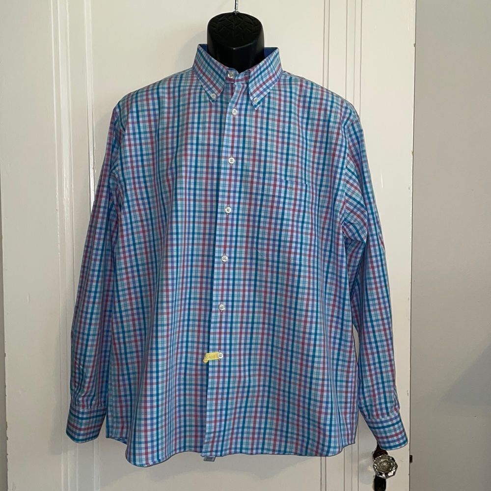 Paul Fredrick multi colored pastel check‎ cotton long sleeve shirt